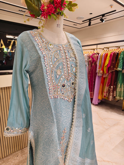 Blue Jacquard Tissue Sharara Set