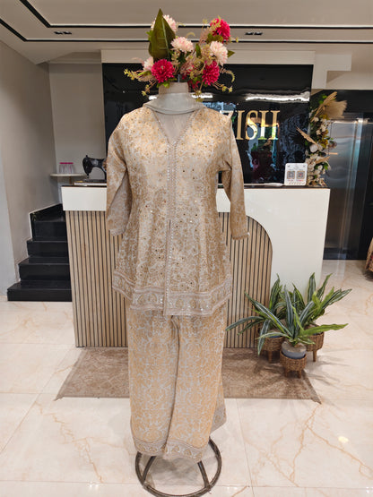 Cream Brocade Kurta Palazzo Set
