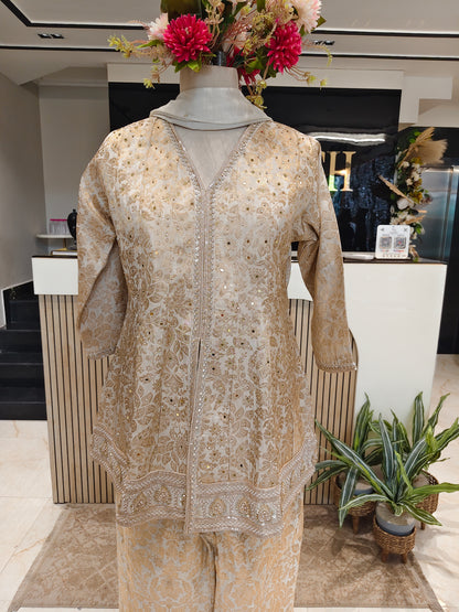 Cream Brocade Kurta Palazzo Set