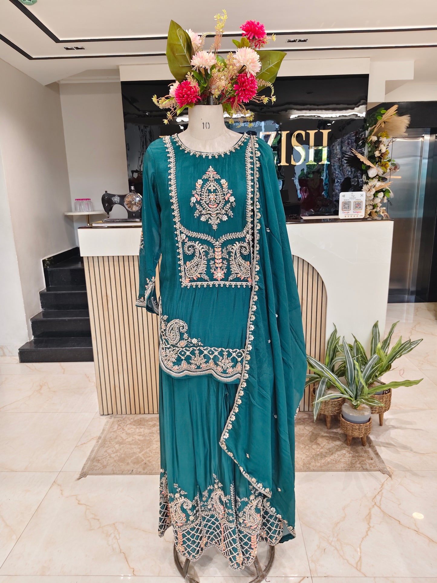 Rama Green Chinon Sharara Set