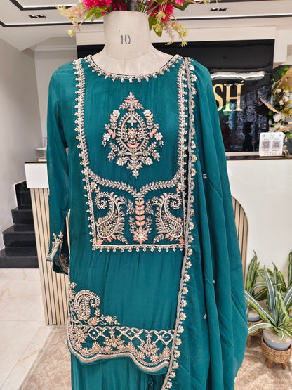 Rama Green Chinon Sharara Set