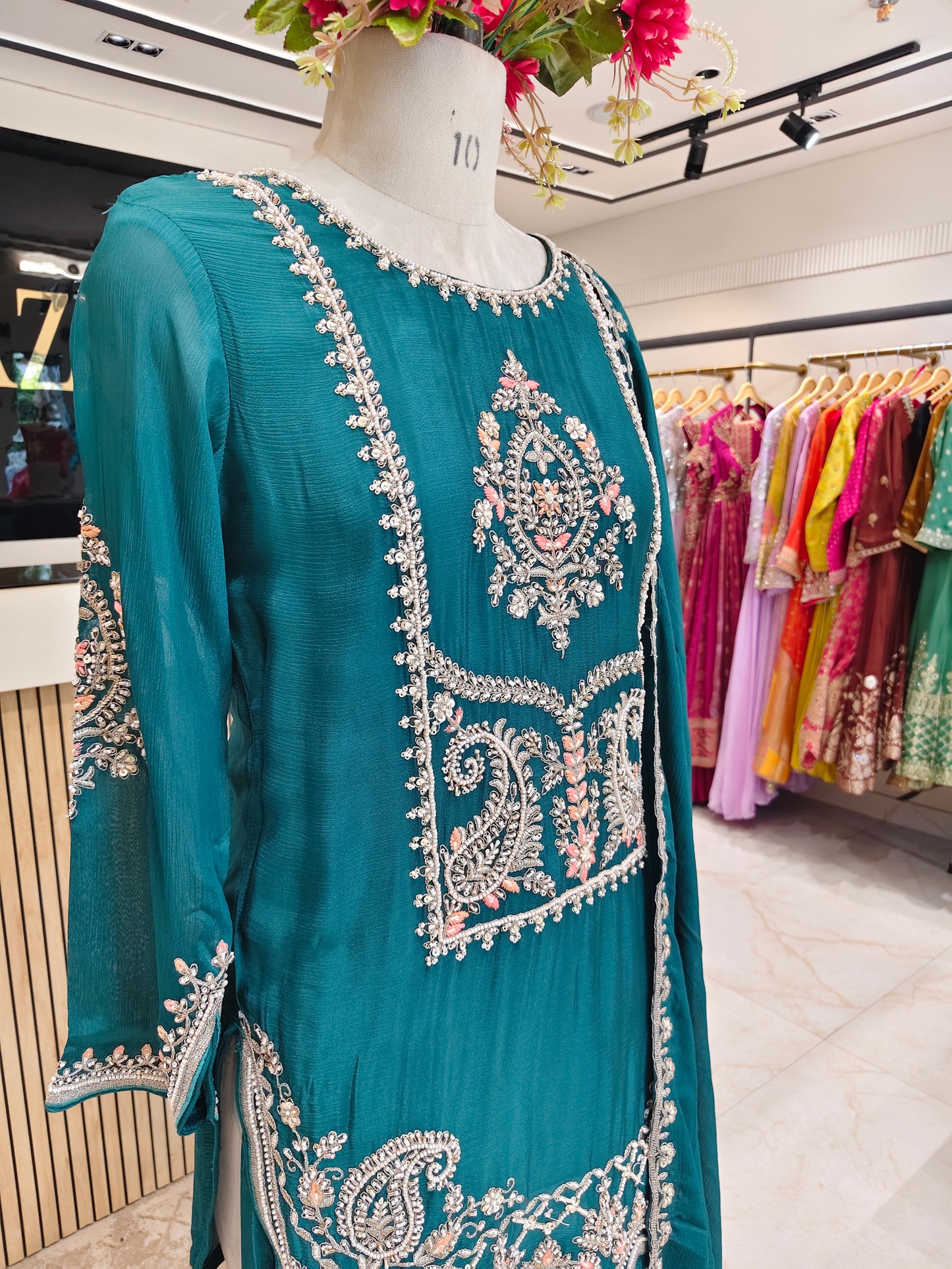 Rama Green Chinon Sharara Set