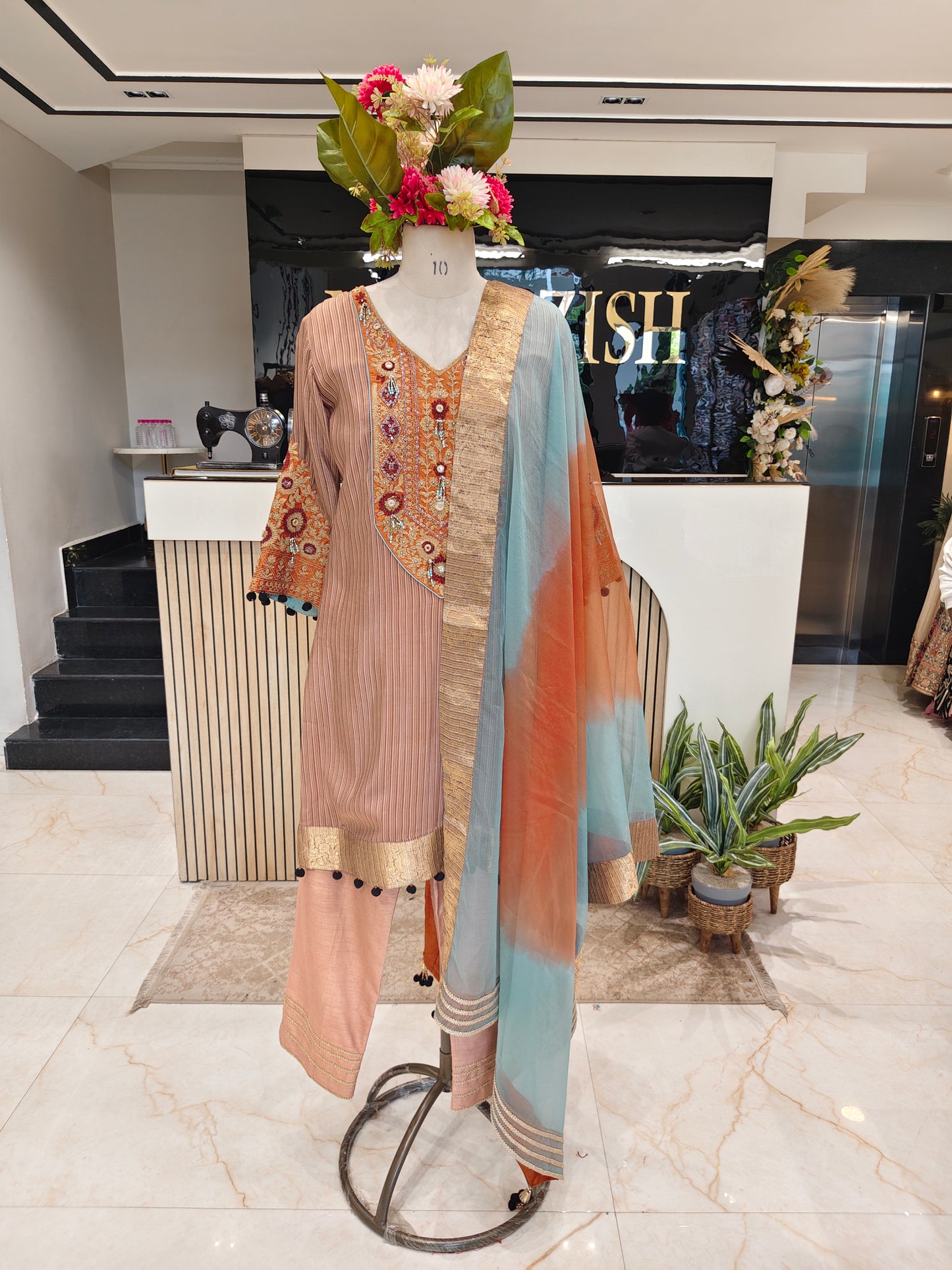 Rust Orange Silk Kurta Pants Set
