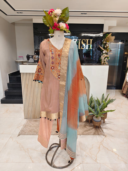 Rust Orange Silk Kurta Pants Set