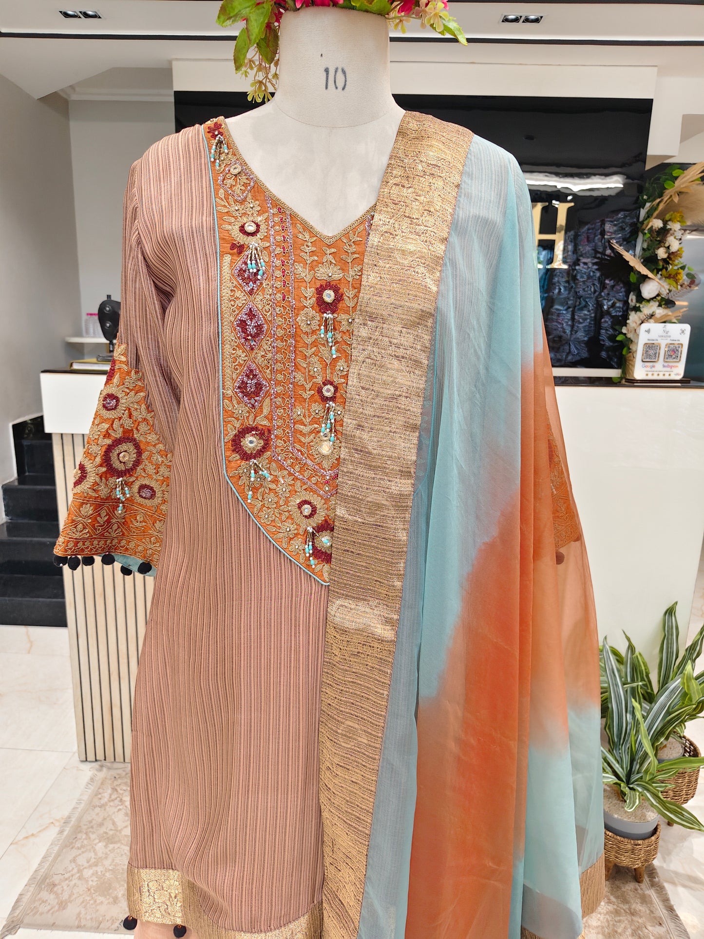 Rust Orange Silk Kurta Pants Set