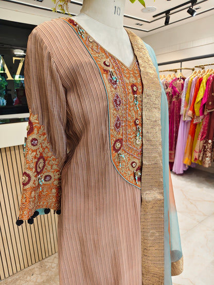 Rust Orange Silk Kurta Pants Set