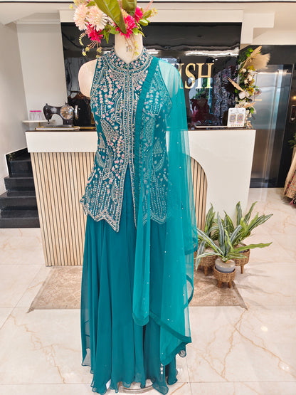 Rama Green Sleeveless Sharara Set
