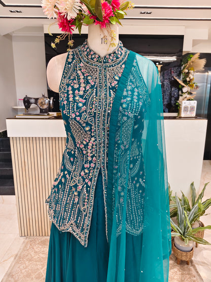Rama Green Sleeveless Sharara Set