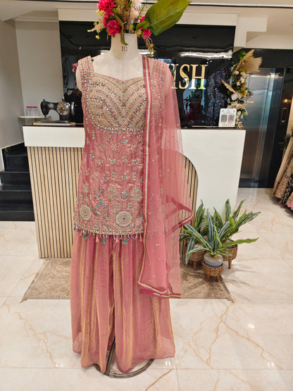 Onion Pink Fandy Tissue Sharara Set