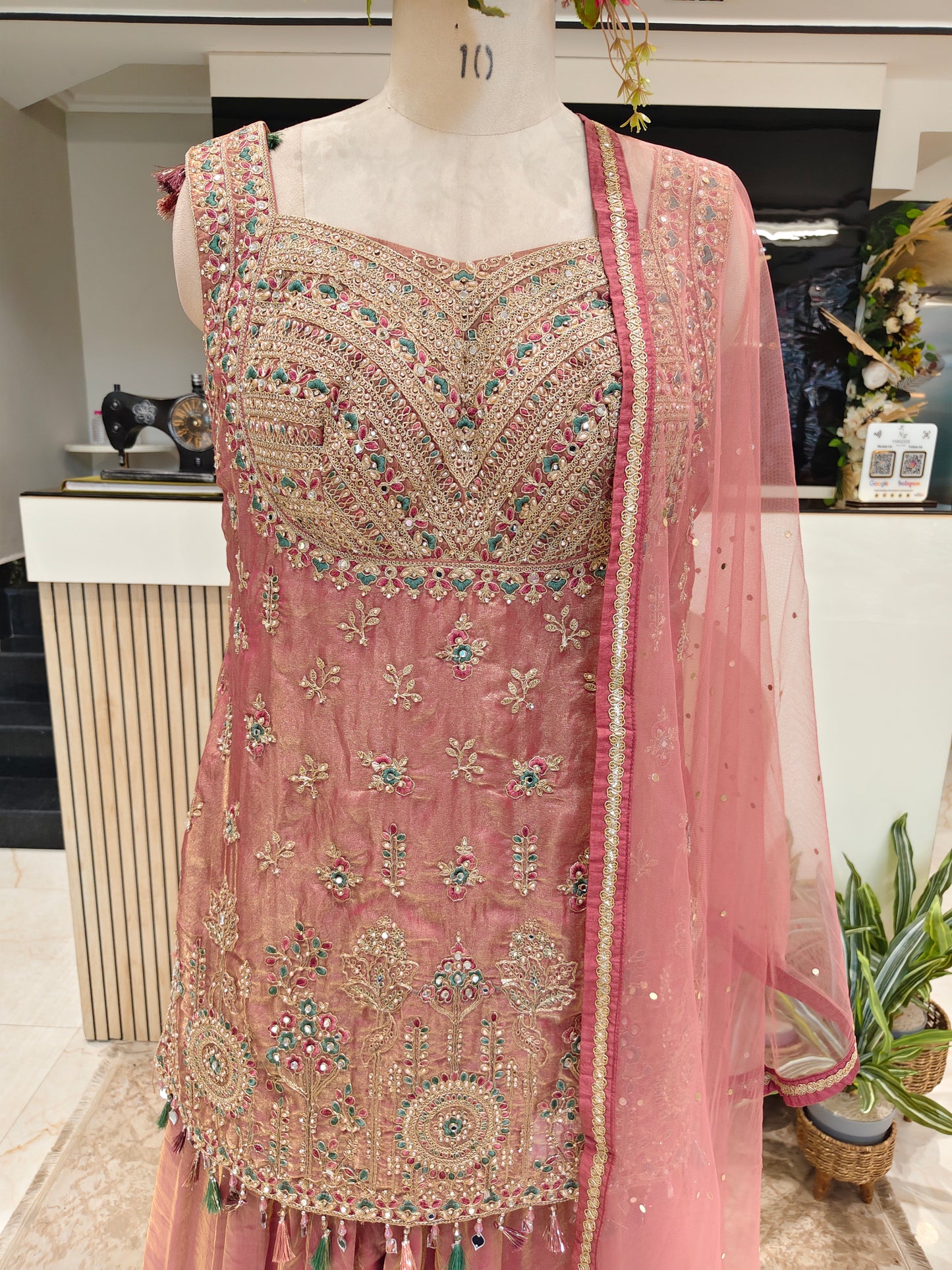 Onion Pink Fandy Tissue Sharara Set