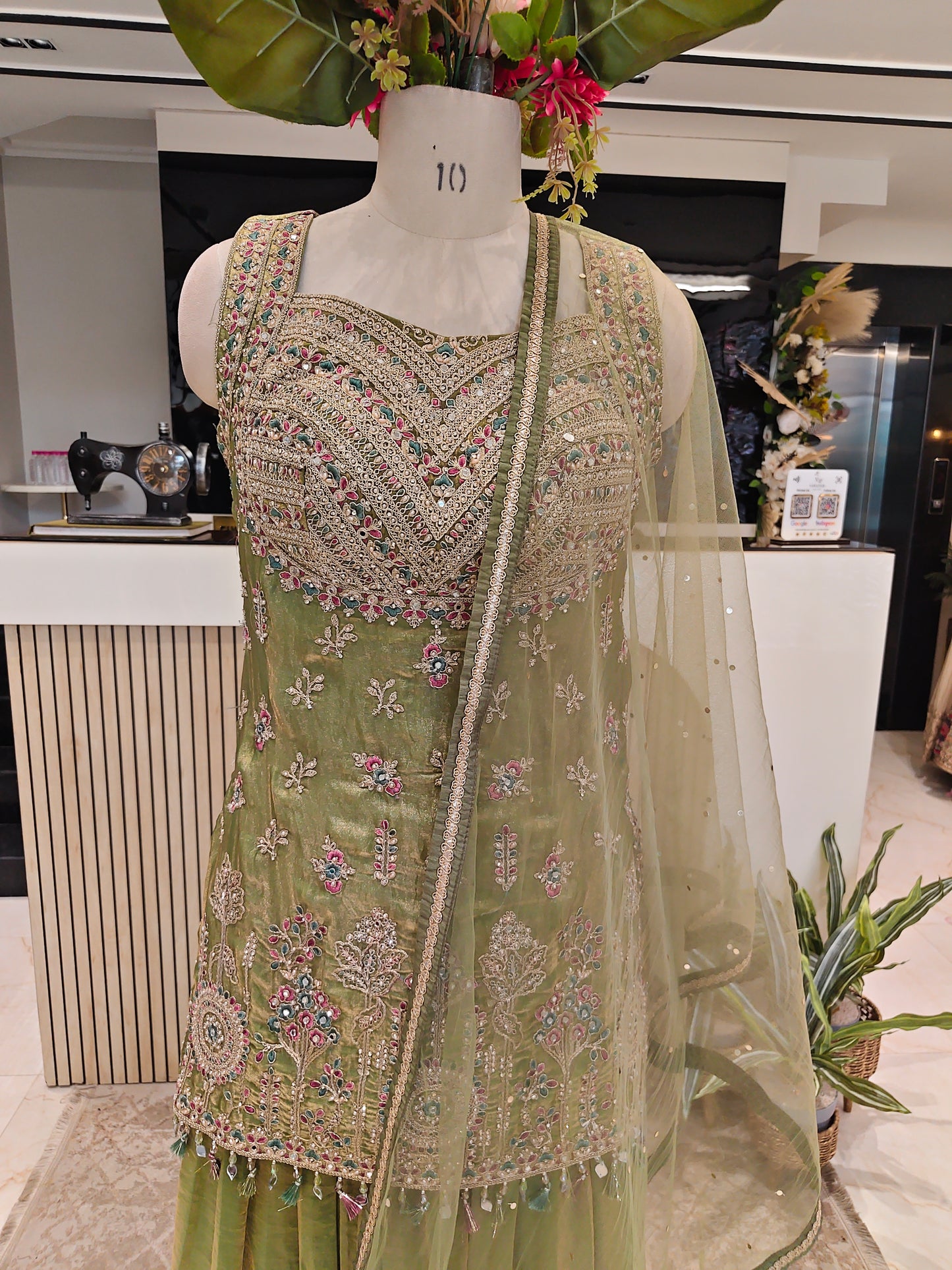 Green Fandy Tissue Sharara Set