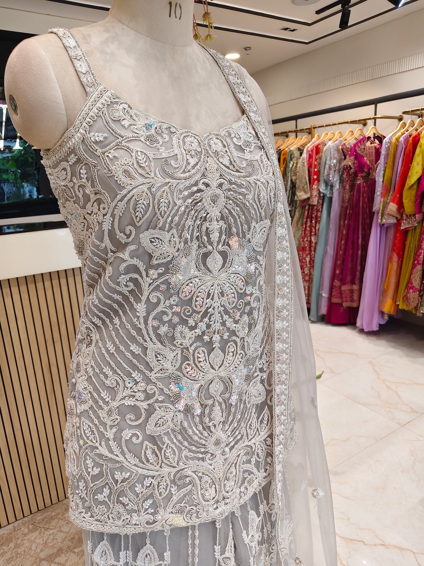 Grey Net Sharara Set