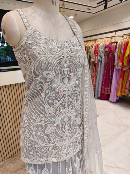 Grey Net Sharara Set
