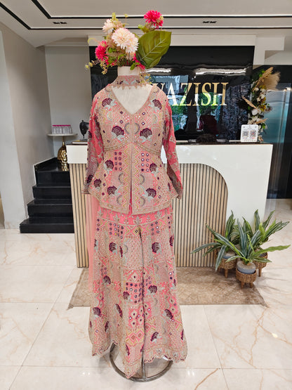 Peach Silk Sharara Set