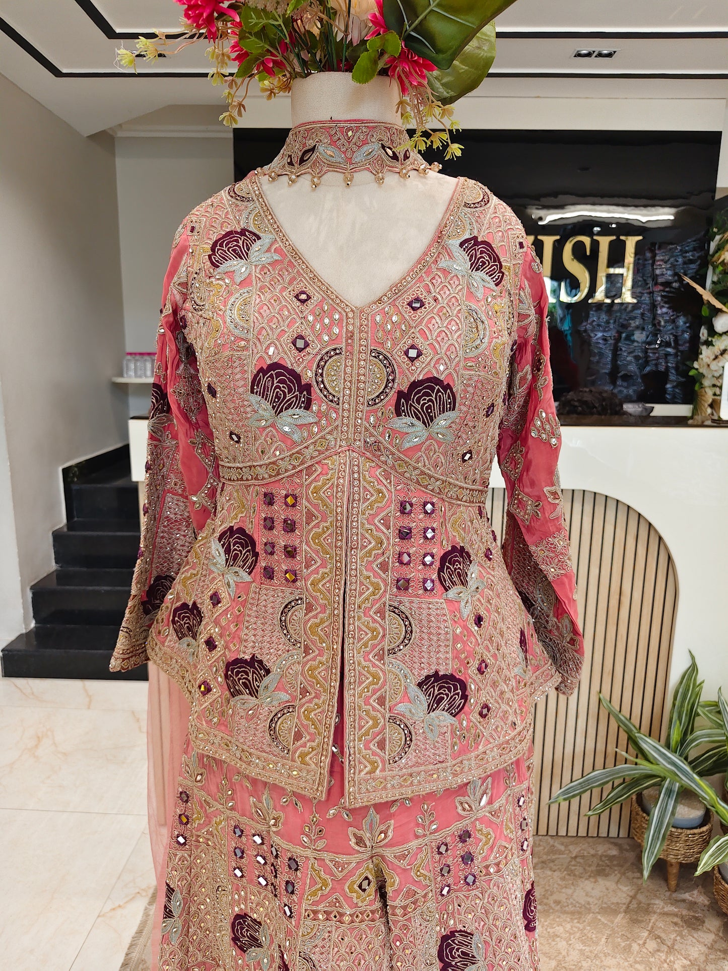 Peach Silk Sharara Set