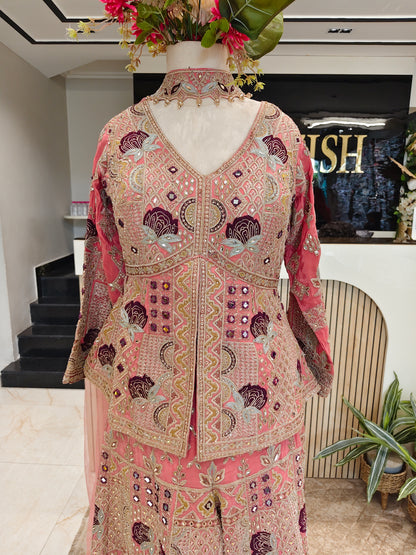 Peach Silk Sharara Set