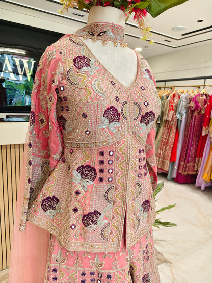 Peach Silk Sharara Set