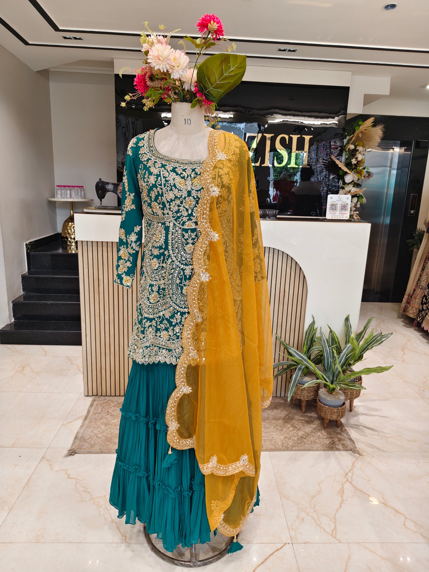 Green & Mustard Georgette Garara Set