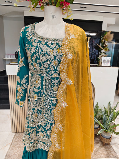 Green & Mustard Georgette Garara Set