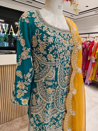 Green & Mustard Georgette Garara Set