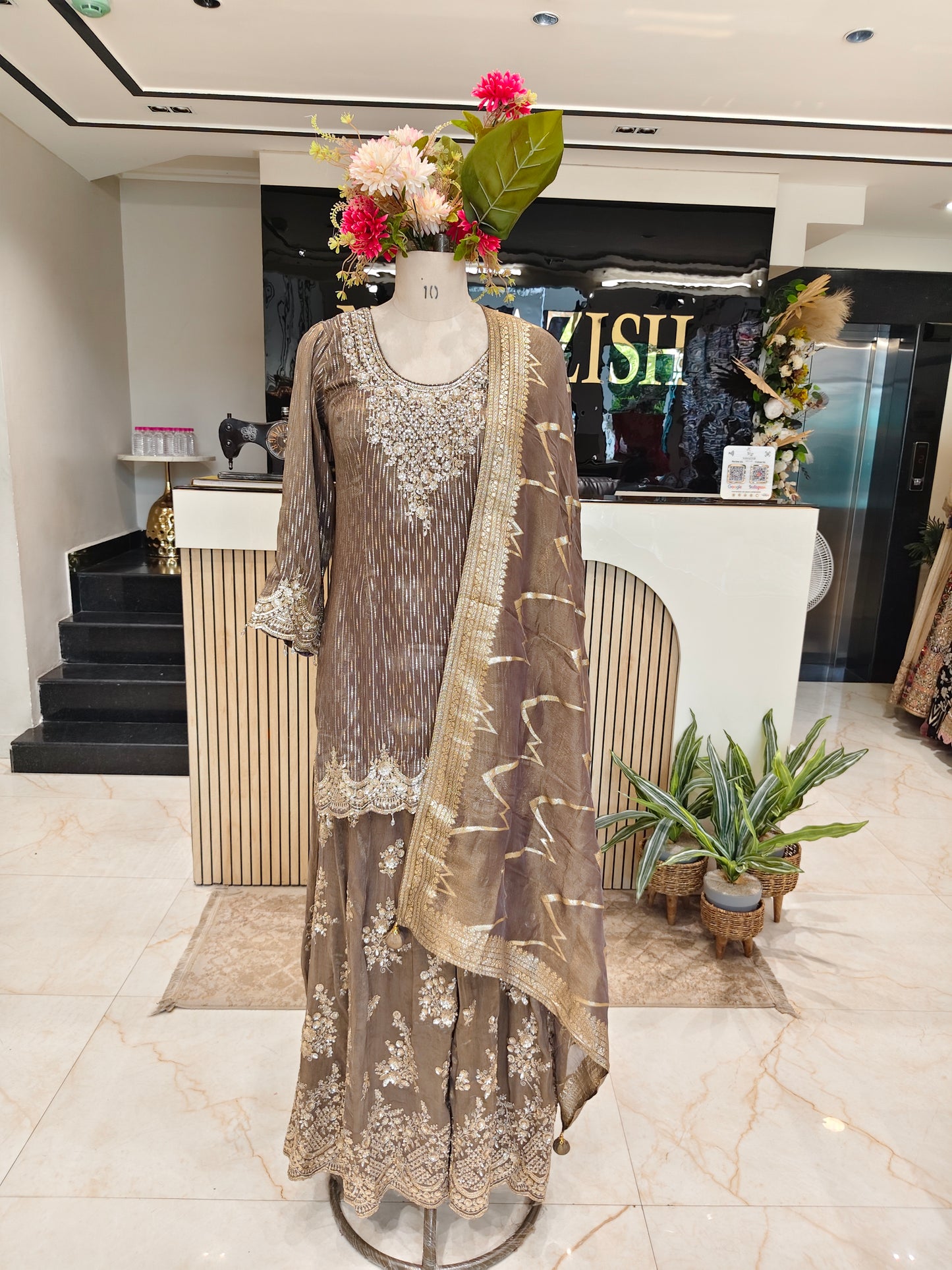 Grey Tissue Sharara Set
