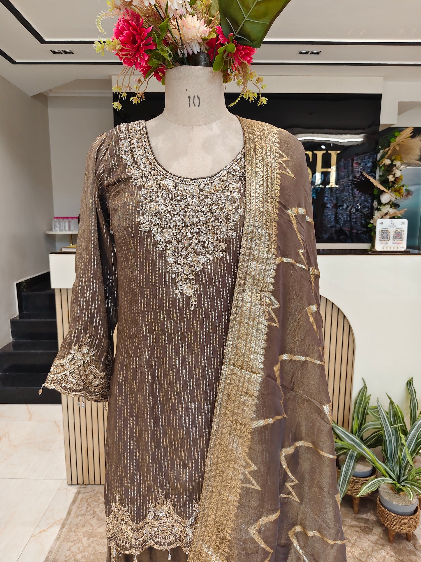 Grey Tissue Sharara Set