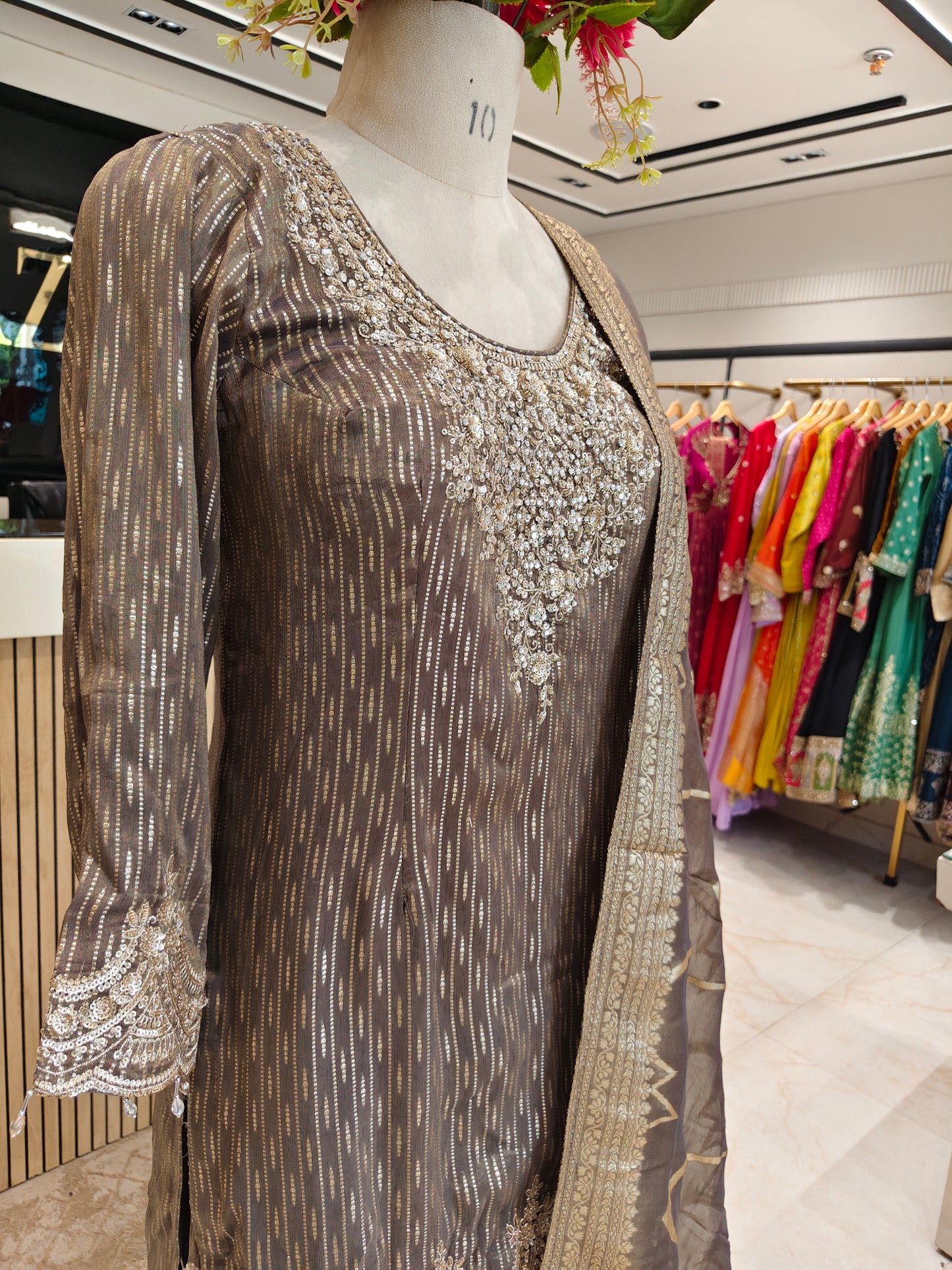 Grey Tissue Sharara Set