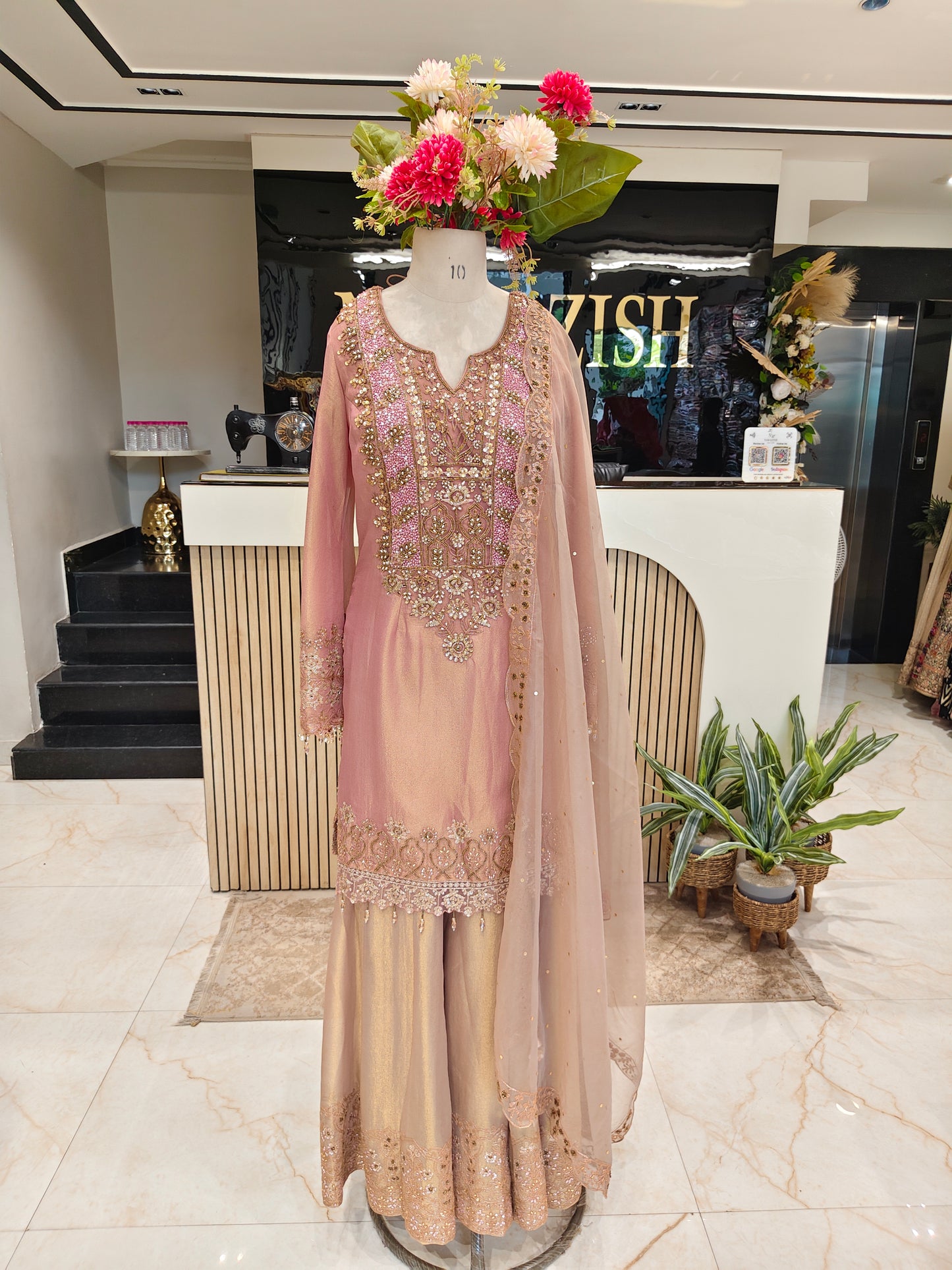 Rose Gold Tissue Sharara Set