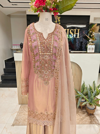 Rose Gold Tissue Sharara Set