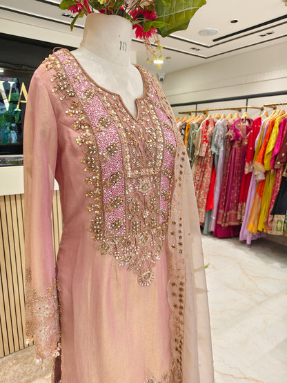 Rose Gold Tissue Sharara Set