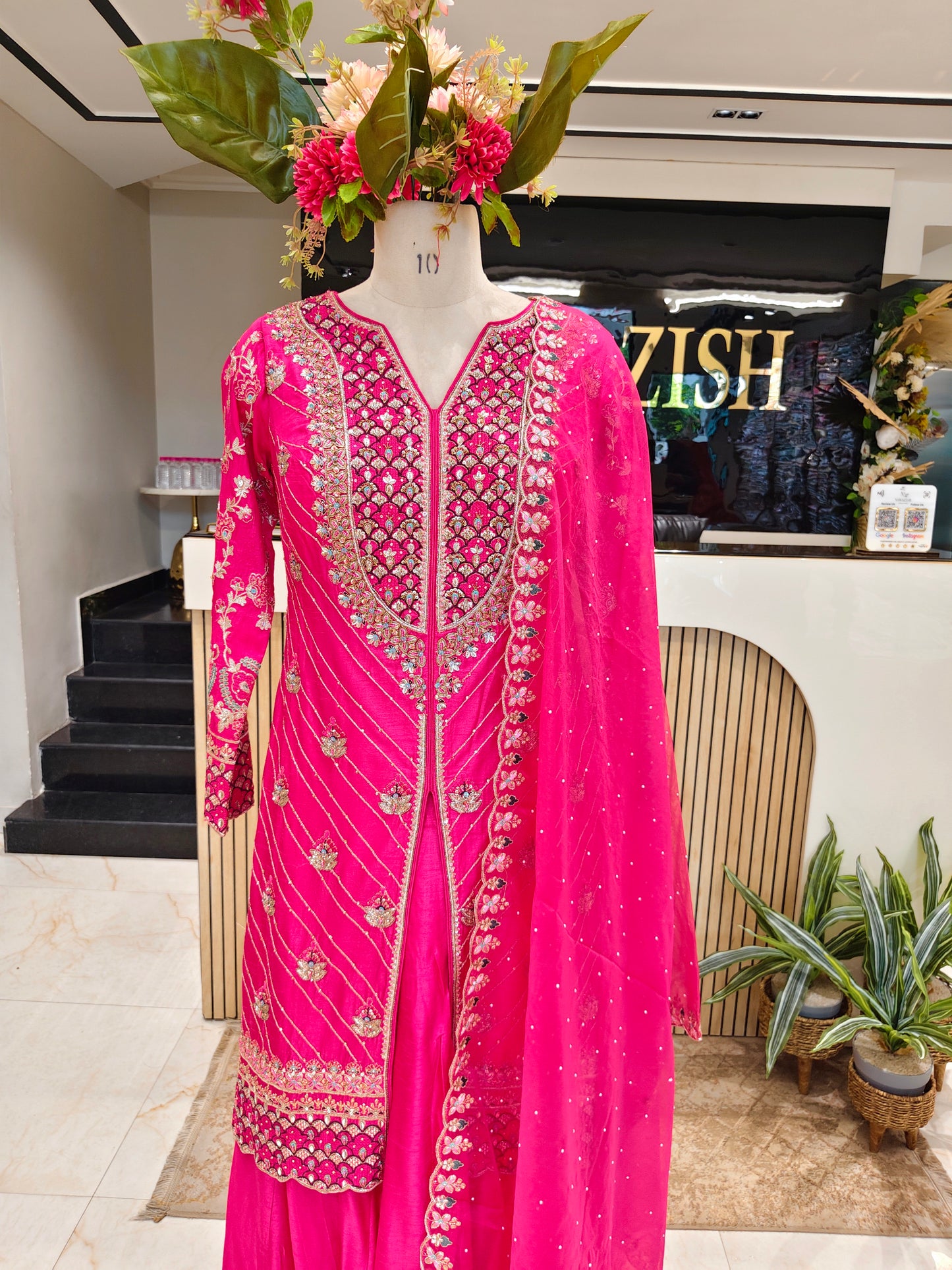 Hot Pink Dola Silk Sharara Set