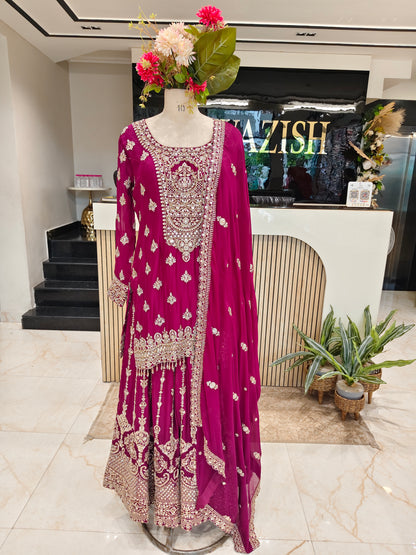 Wine Georgette Sharara Set
