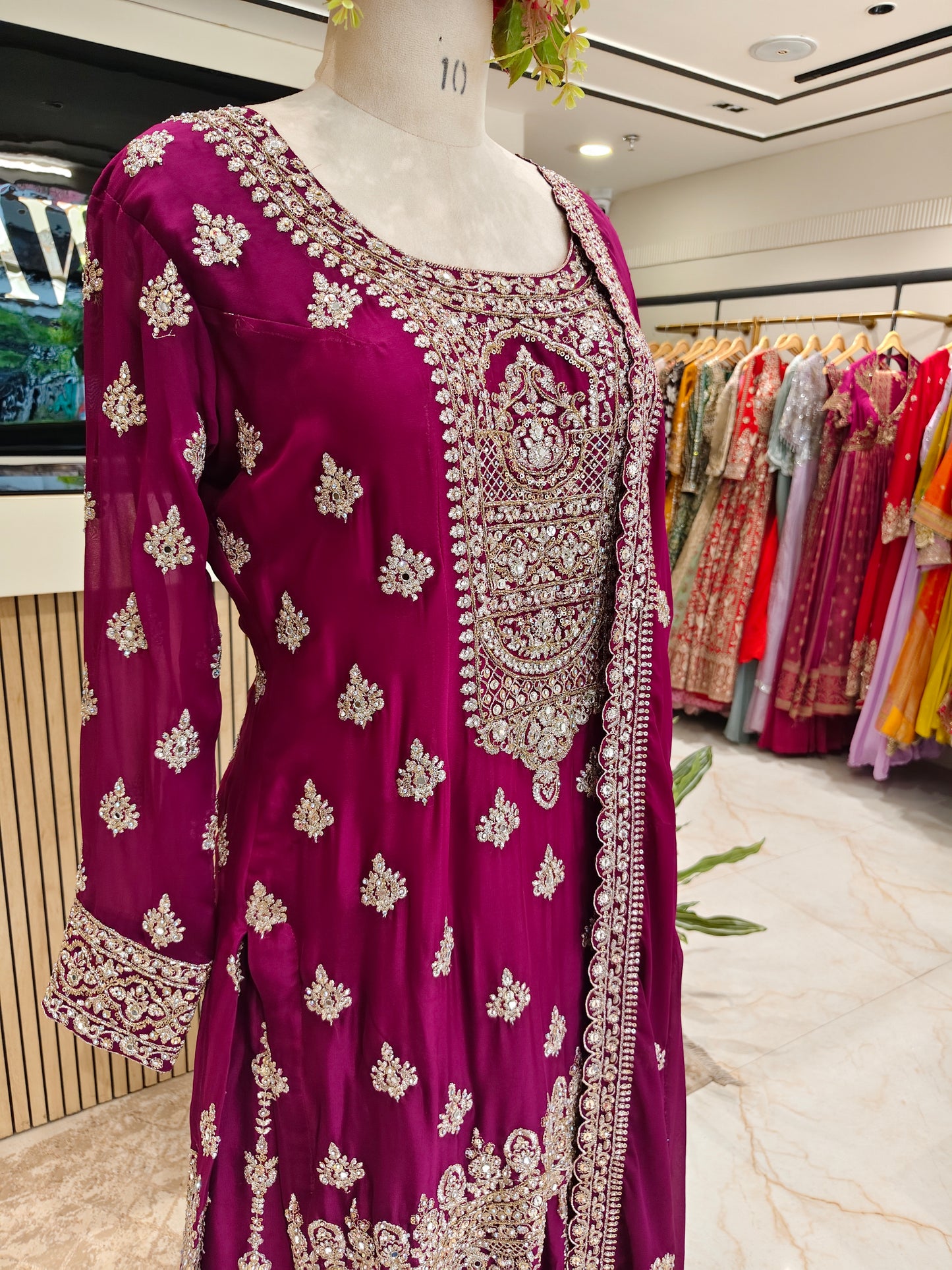 Wine Georgette Sharara Set