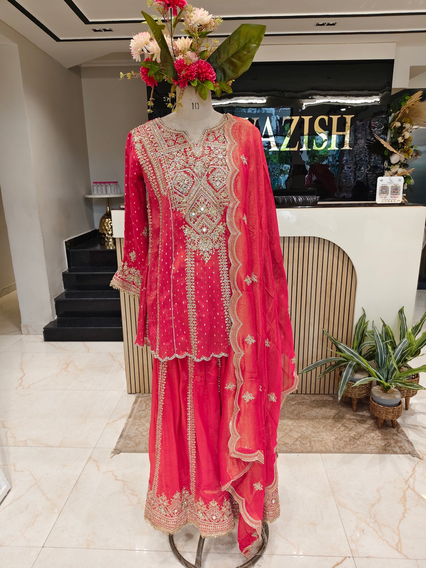 Carrot Pink Tissue Sharara Set
