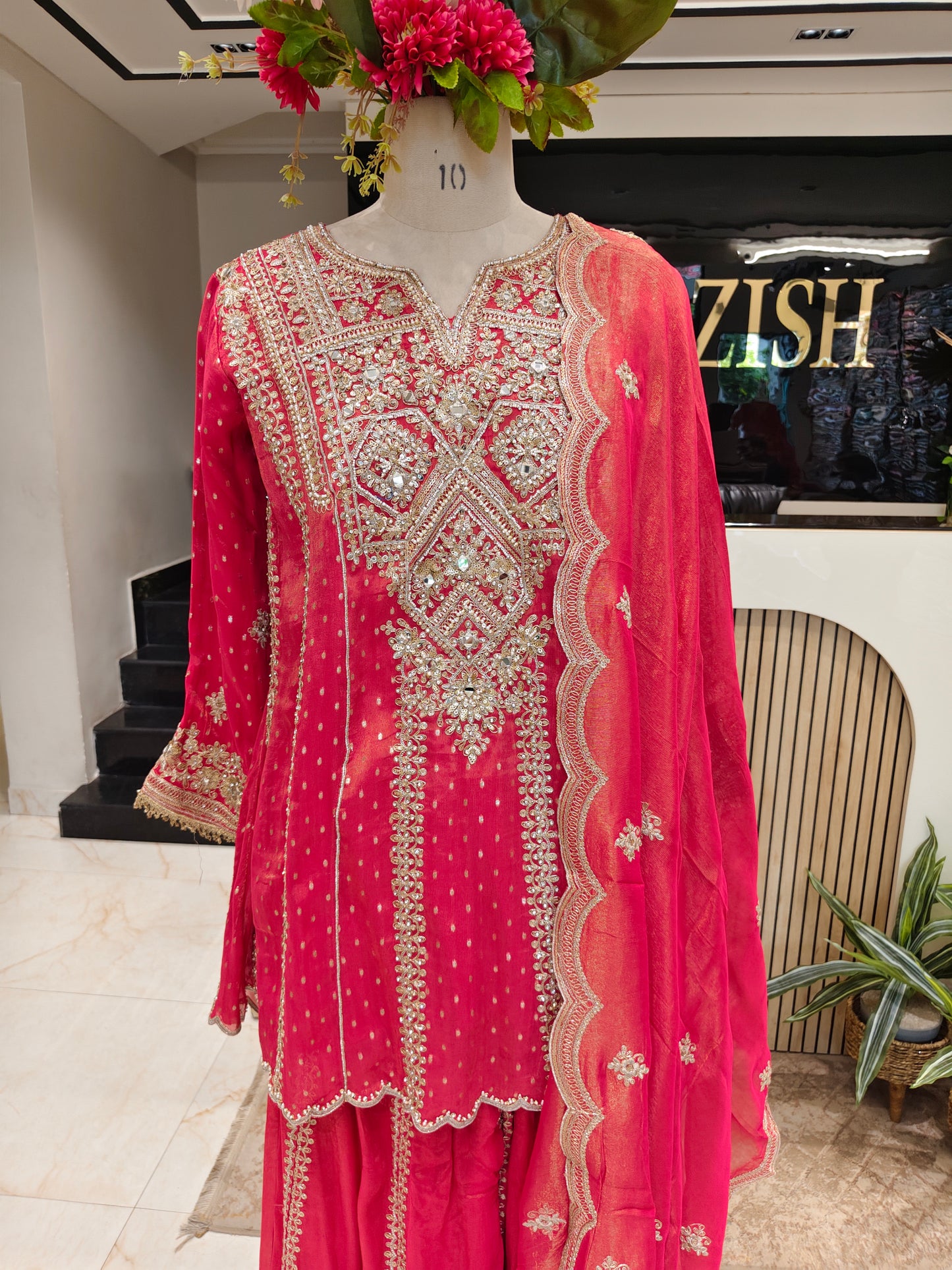 Carrot Pink Tissue Sharara Set