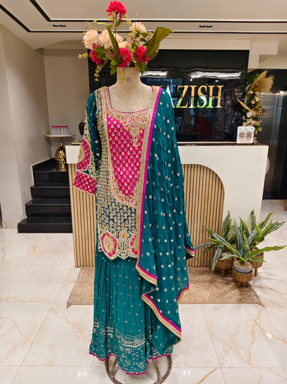 Rama Green & Pink Georgette Garara Set