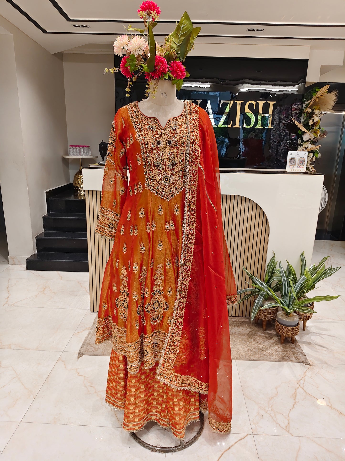 Rust Orange Tissue Sharara Set