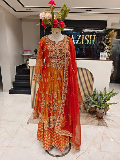 Rust Orange Tissue Sharara Set