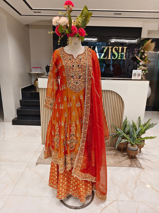 Rust Orange Tissue Sharara Set