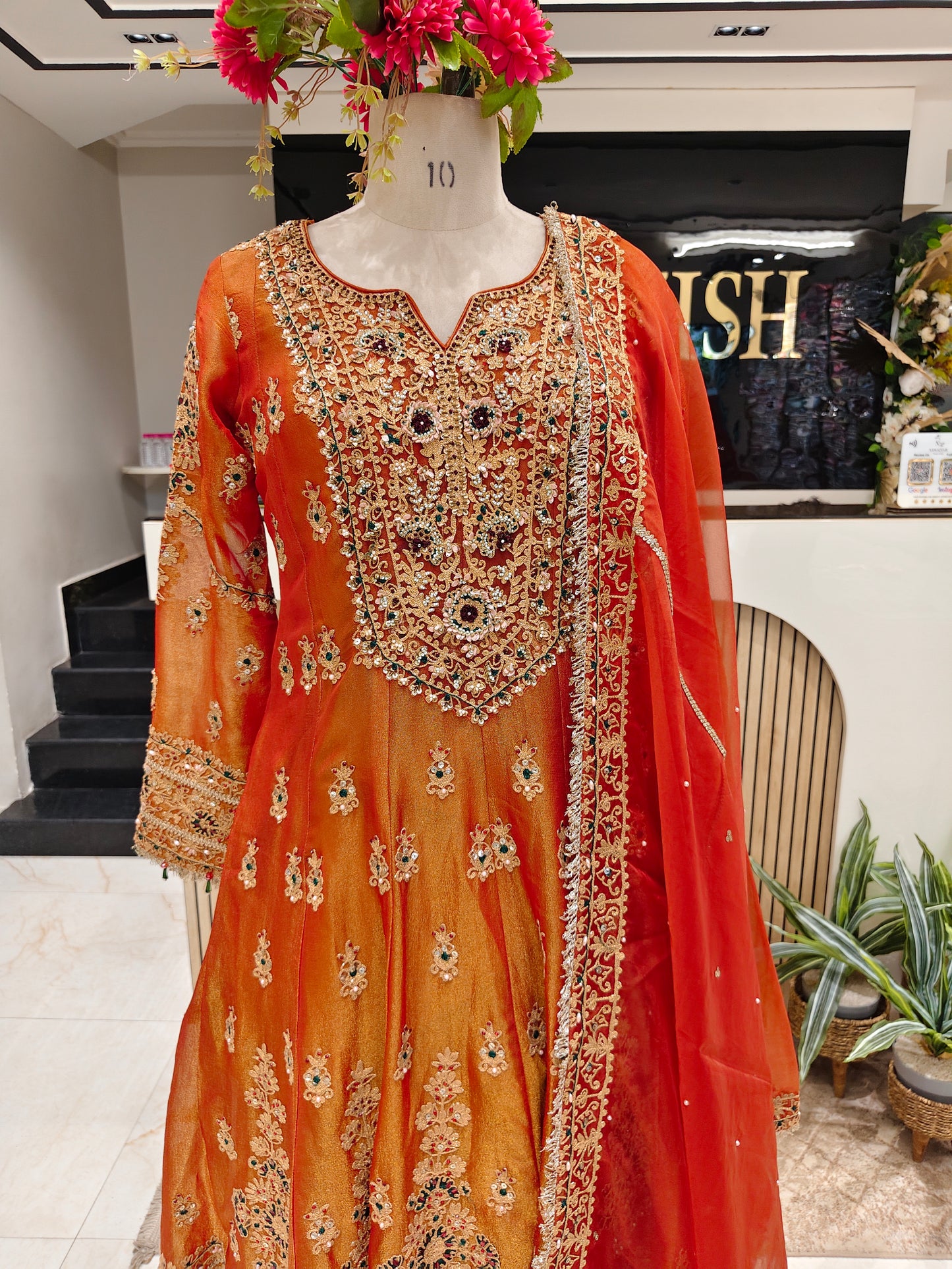 Rust Orange Tissue Sharara Set