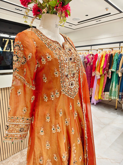 Rust Orange Tissue Sharara Set