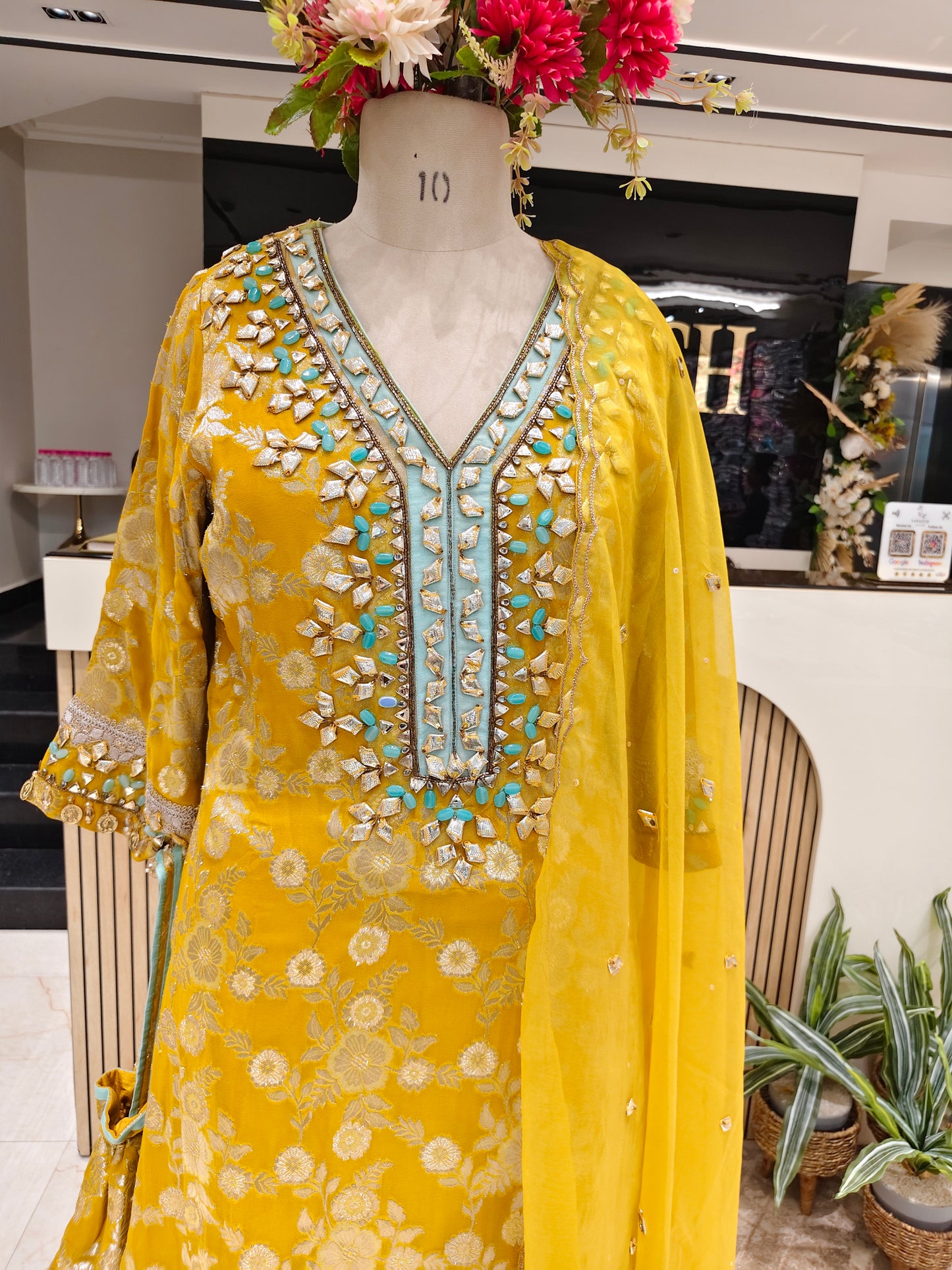 Mustard Khaddi Georgette Kurta Pant Set