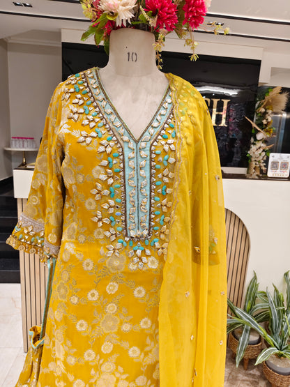 Mustard Khaddi Georgette Kurta Pant Set