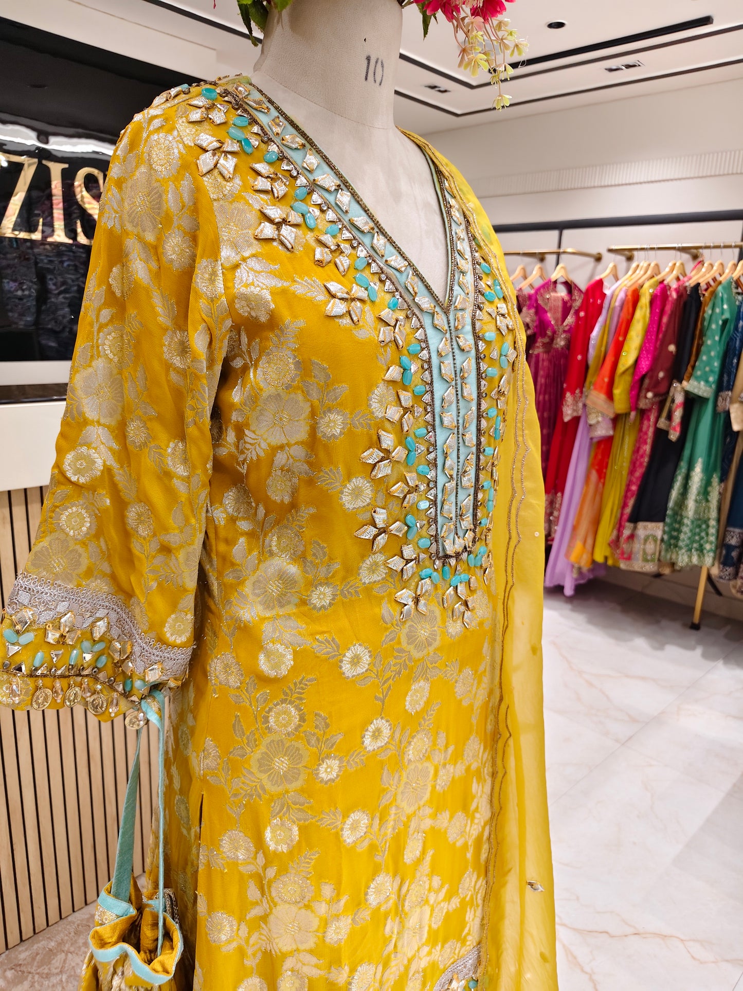 Mustard Khaddi Georgette Kurta Pant Set