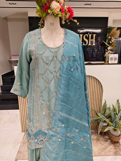 Sea Green Tissue Kurta Garara Set