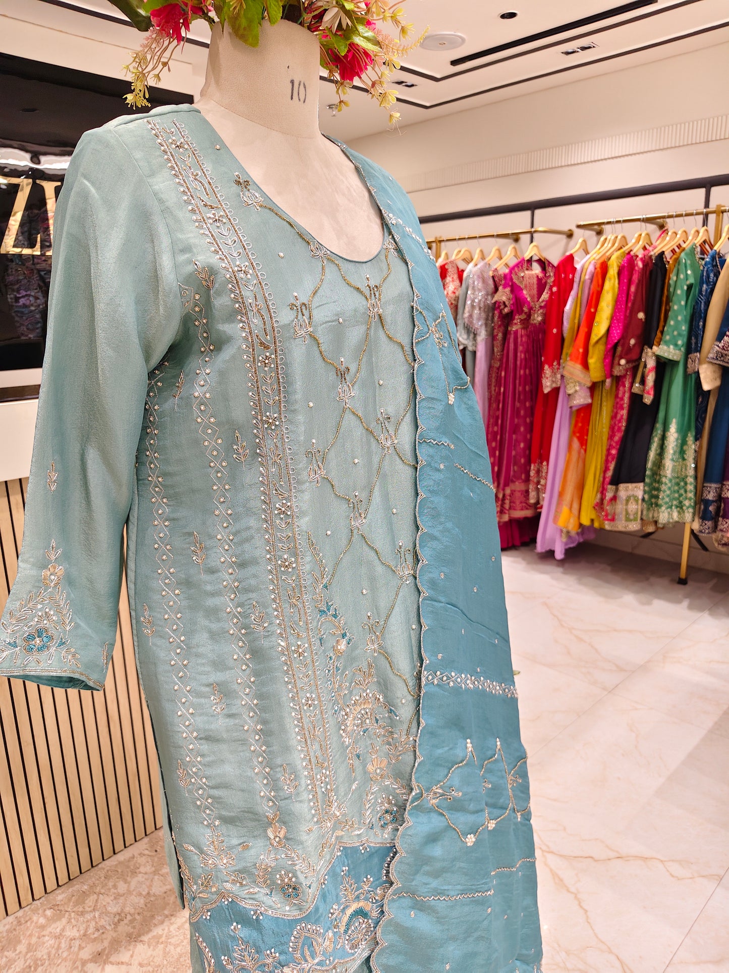 Sea Green Tissue Kurta Garara Set