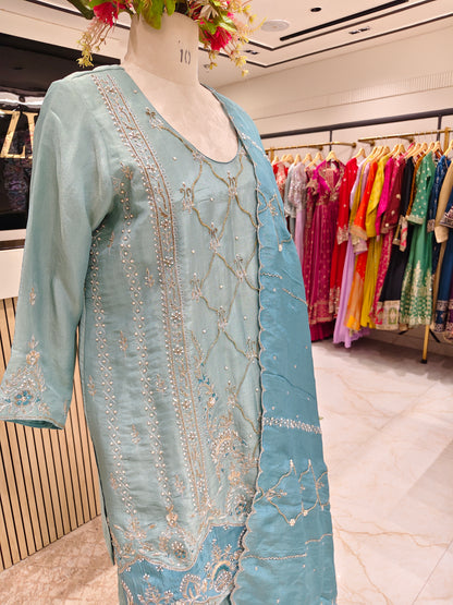 Sea Green Tissue Kurta Garara Set