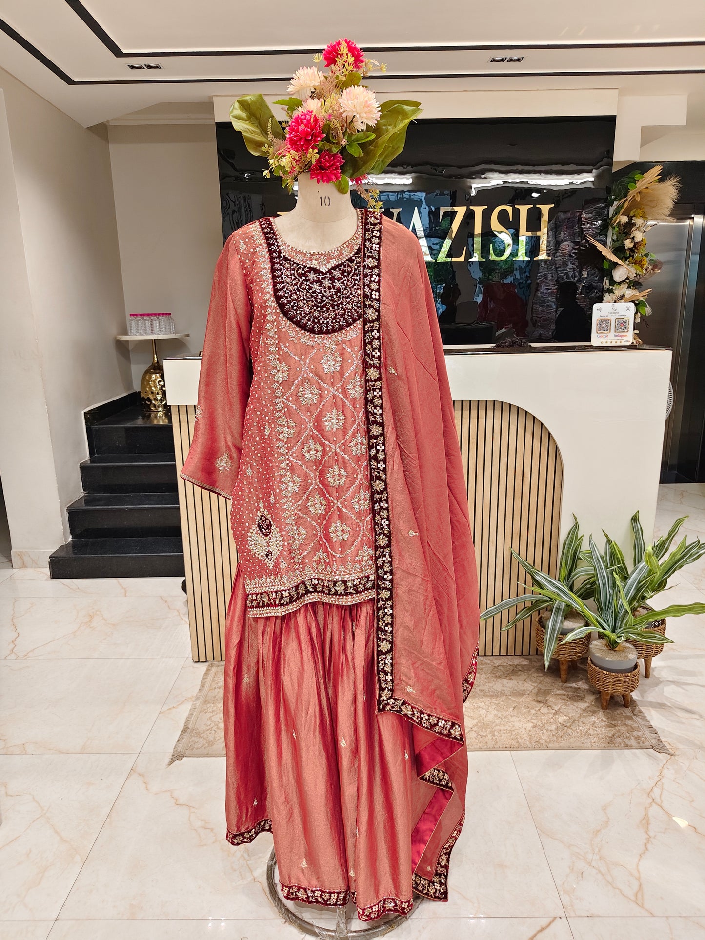 Rust Tissue Kurta Garara Set