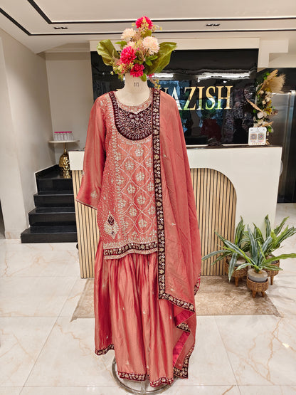 Rust Tissue Kurta Garara Set