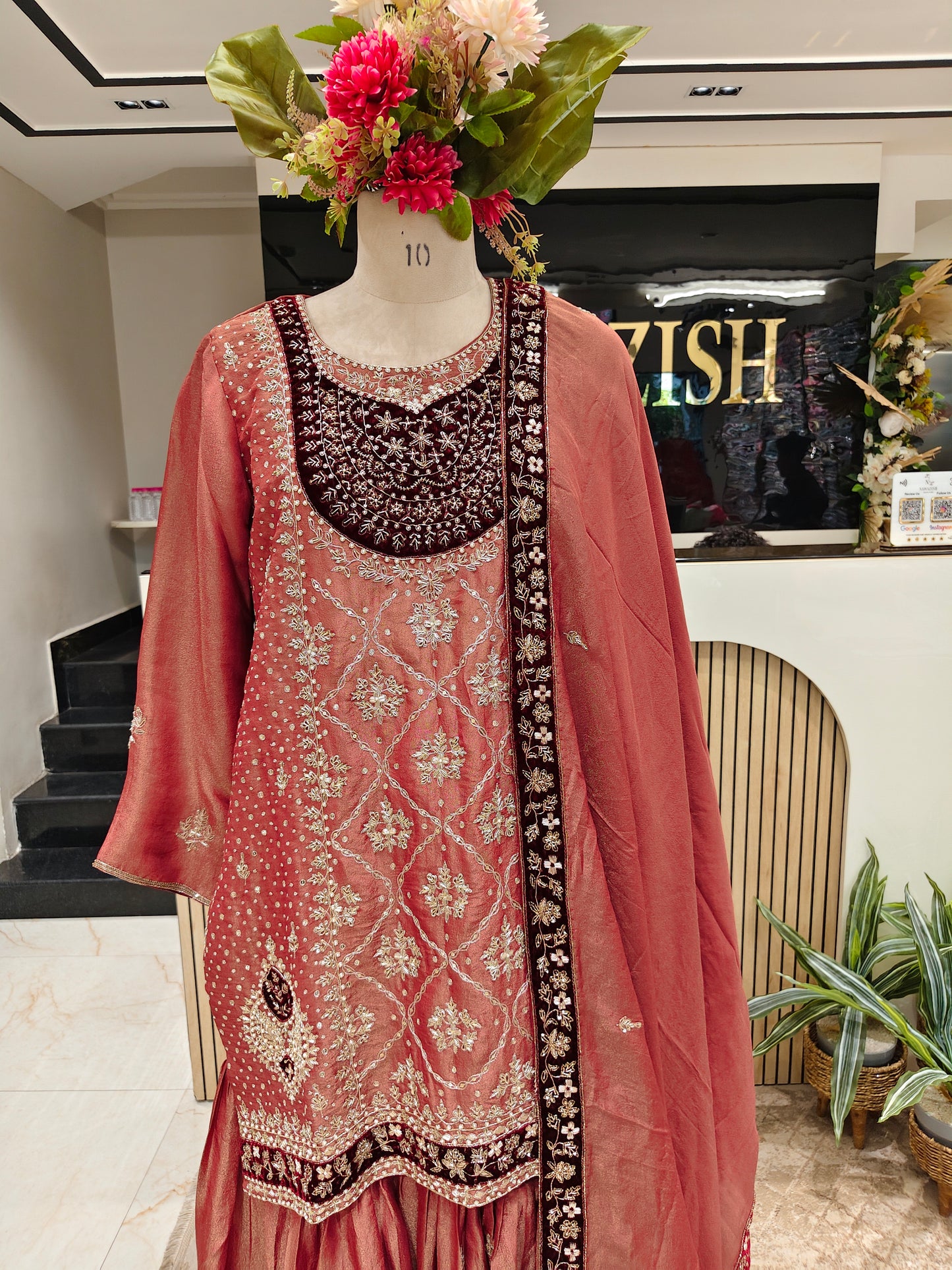 Rust Tissue Kurta Garara Set